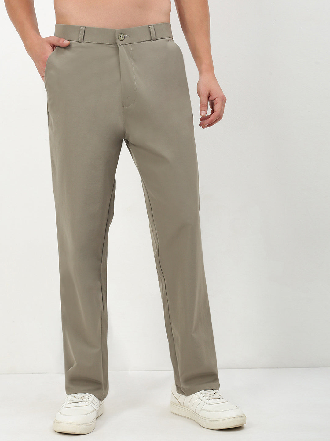 Men Grey Solid Trousers