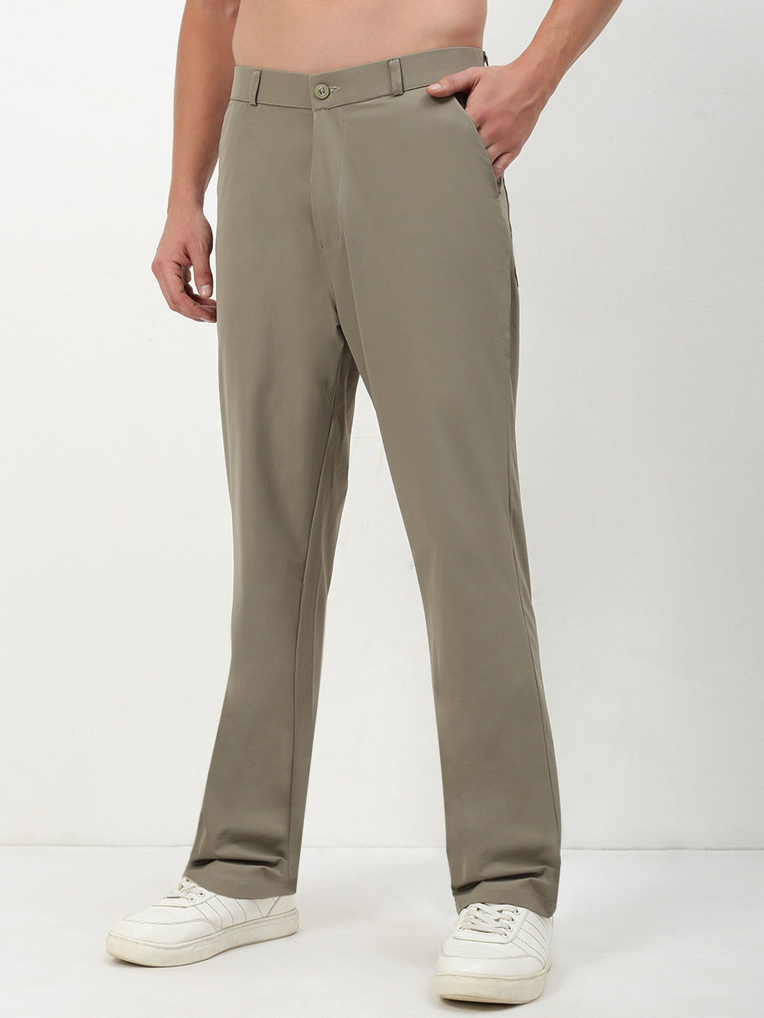 Men Grey Solid Trousers