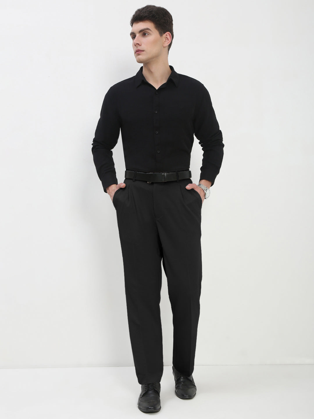 Men's Black Regular Fit Formal Trouser