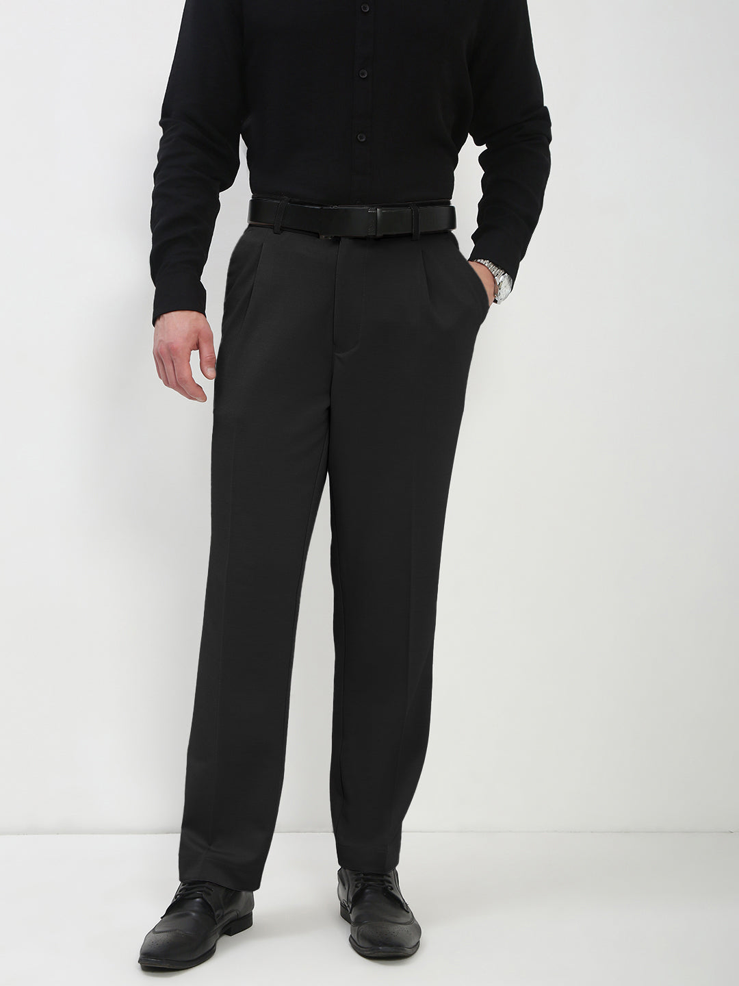 Men's Black Regular Fit Formal Trouser