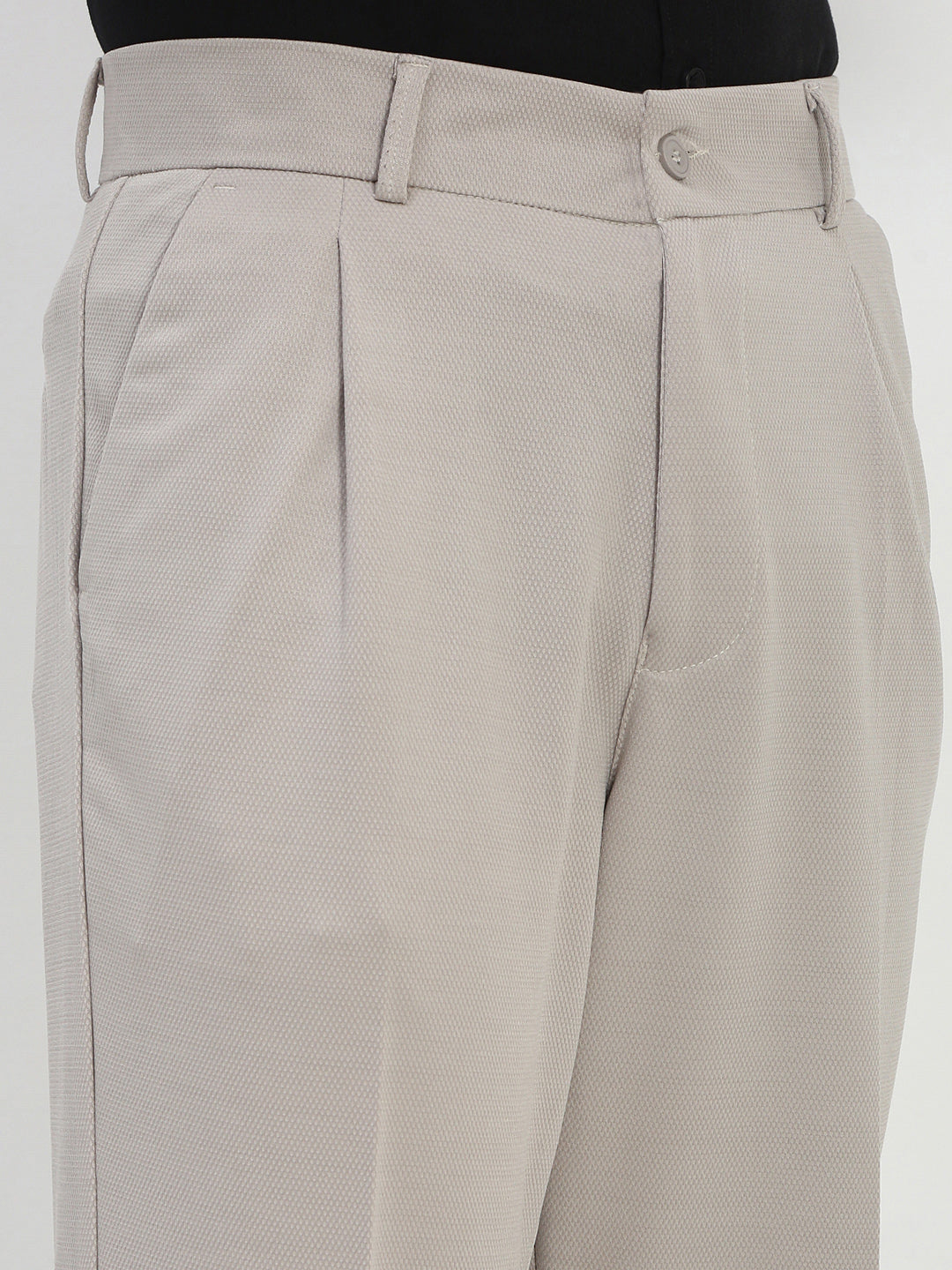 Men's Cream Solid Formal Trousers