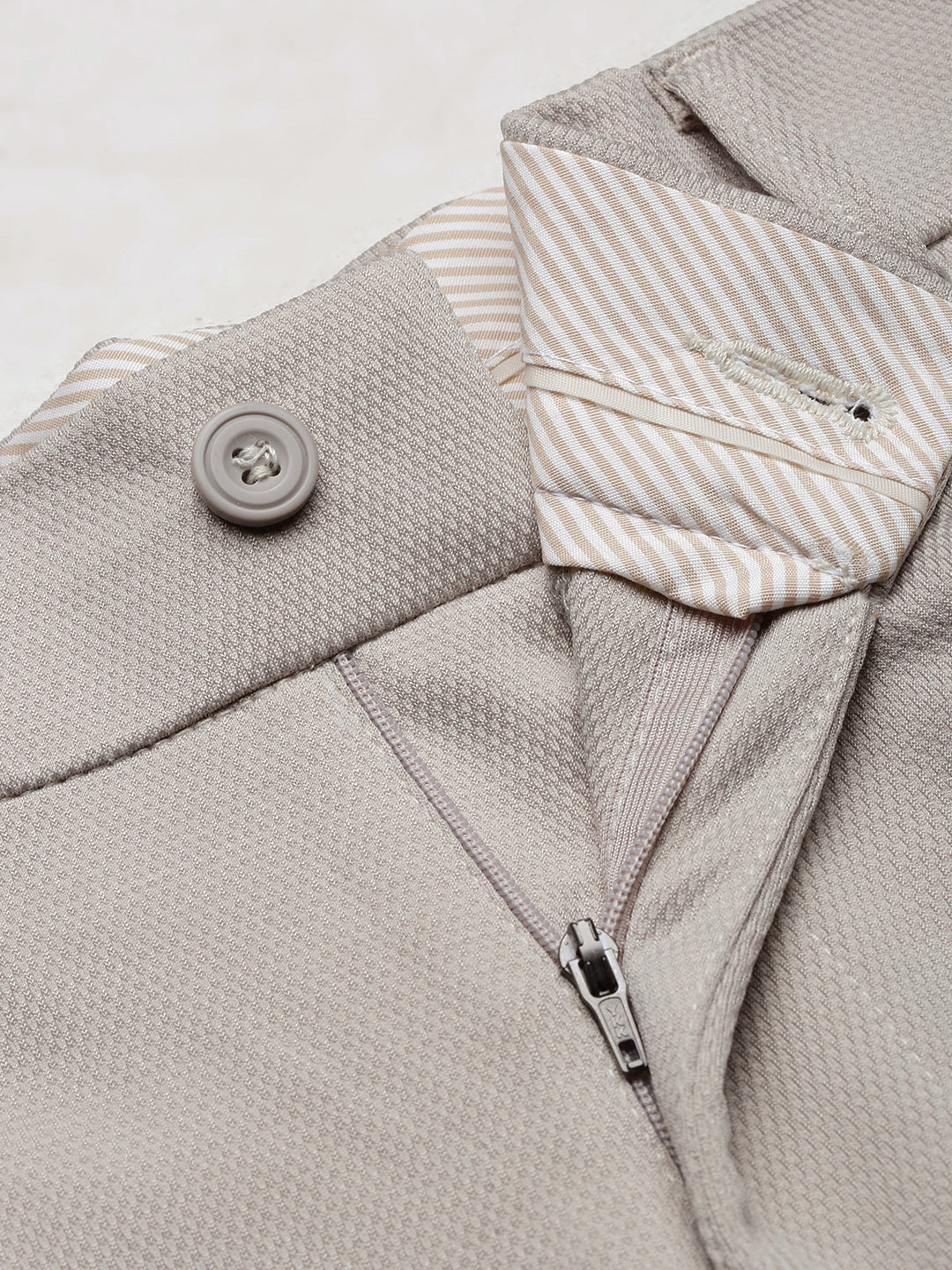 Men's Cream Solid Formal Trousers