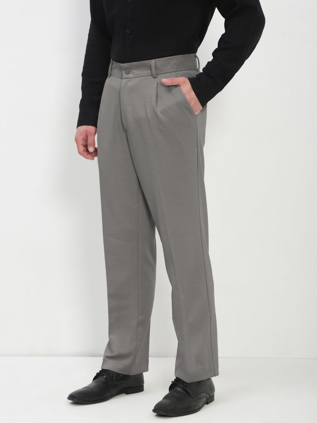 Men's Grey Regular Fit Formal Trouser