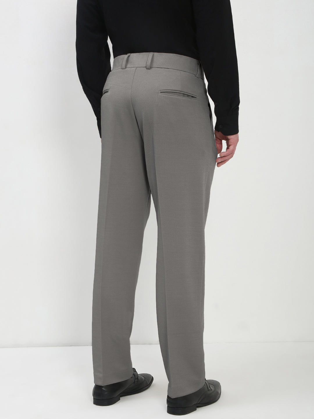 Men's Grey Regular Fit Formal Trouser