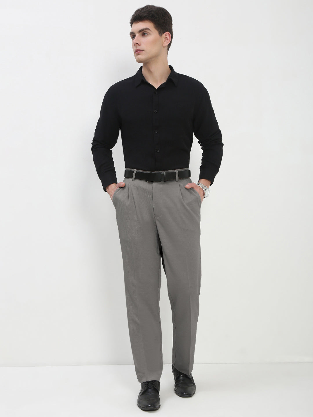Men's Grey Regular Fit Formal Trouser