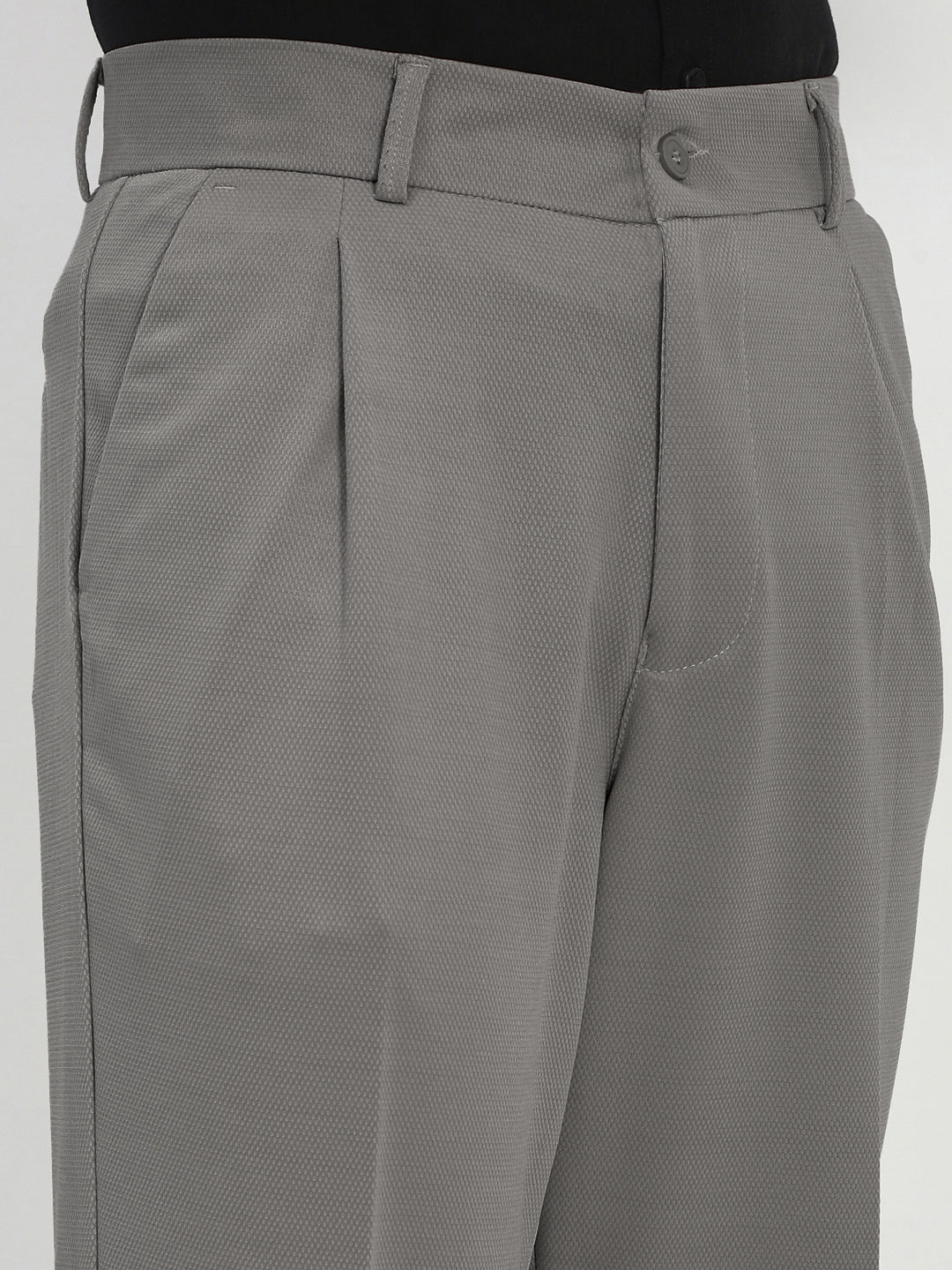 Men's Grey Regular Fit Formal Trouser