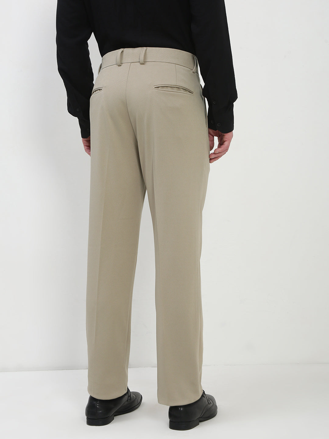 Men's Beige Solid Formal Trousers
