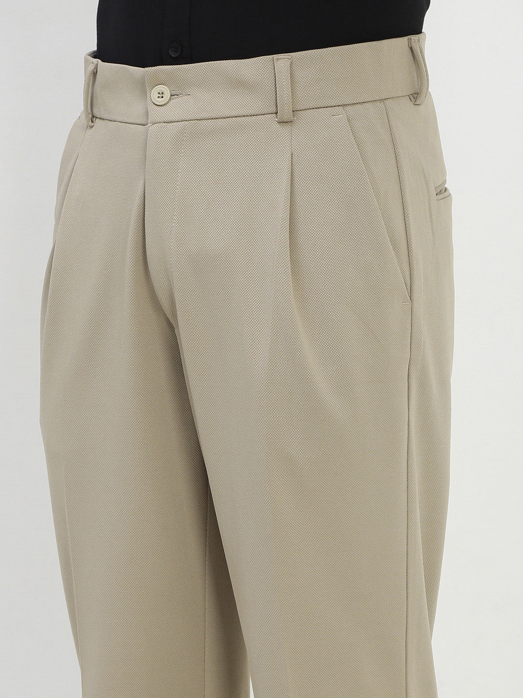 Men's Beige Solid Formal Trousers