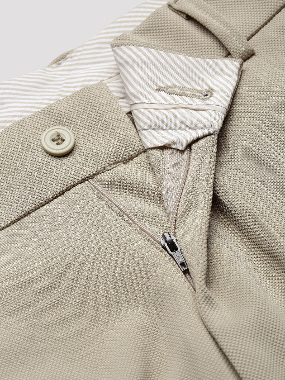 Men's Beige Solid Formal Trousers