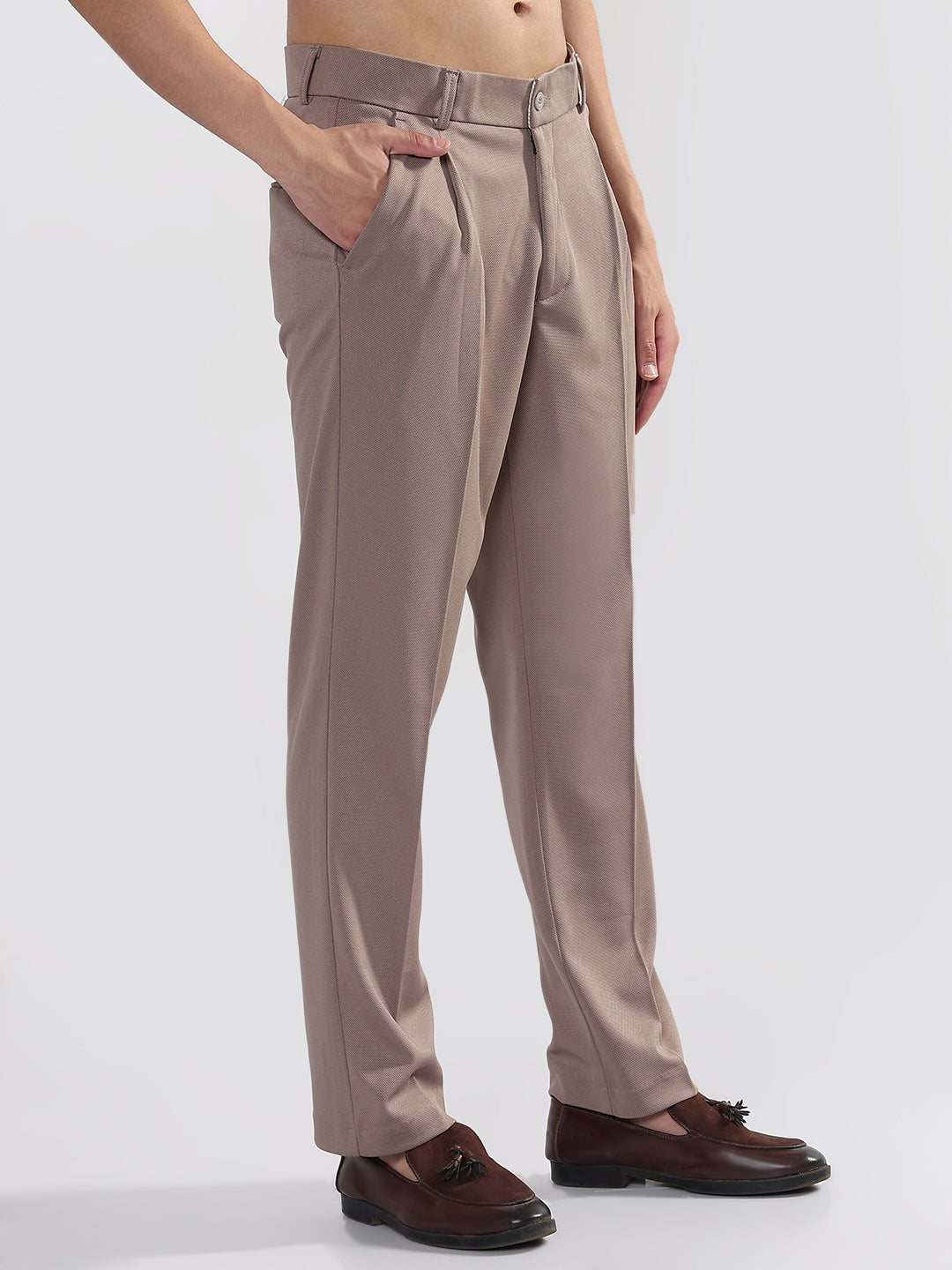 Men's Brown Straight Fit Formal Trouser