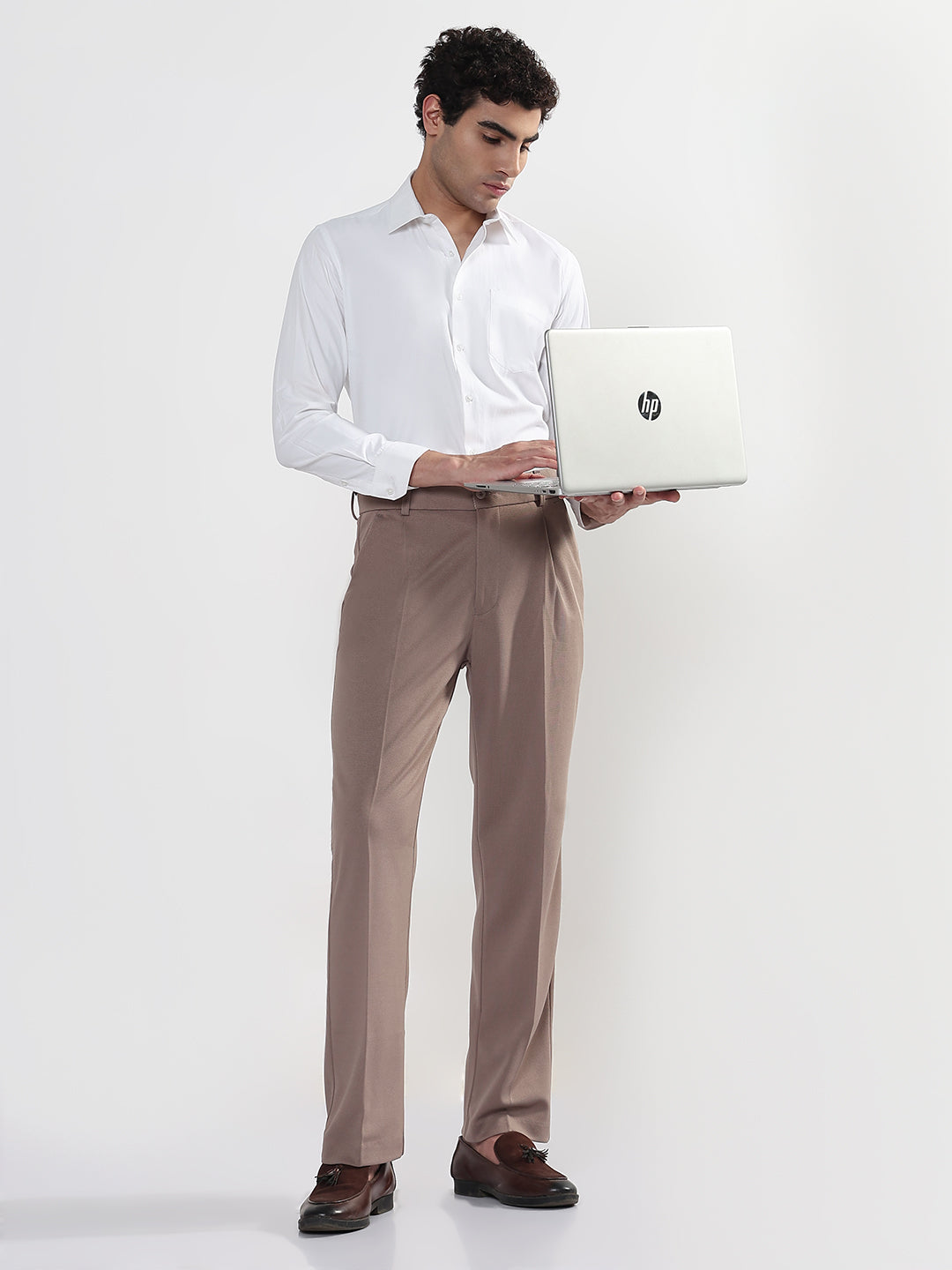 Men's Brown Straight Fit Formal Trouser