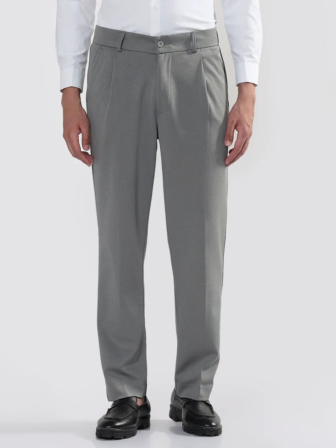 Shop Men's Grey Relaxed Fit Formal Trouser | Showoffff Shop Men's Grey Relaxed Fit Formal Trouser | Showoffff
