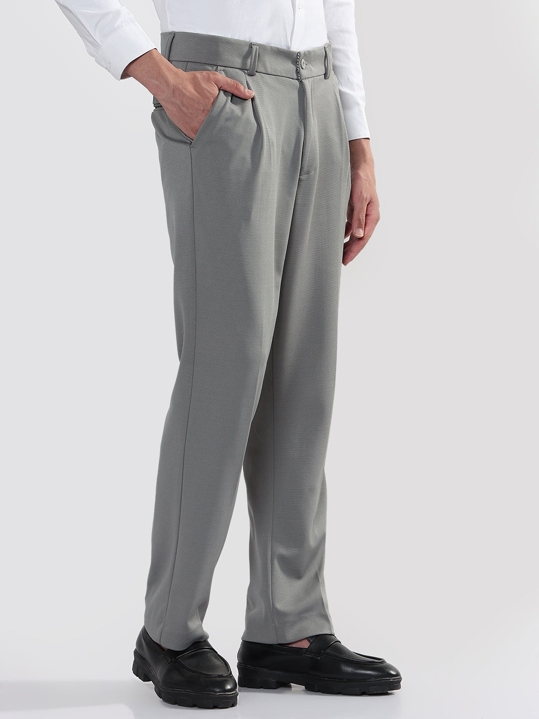 Men's Grey Relaxed Fit Formal Trouser