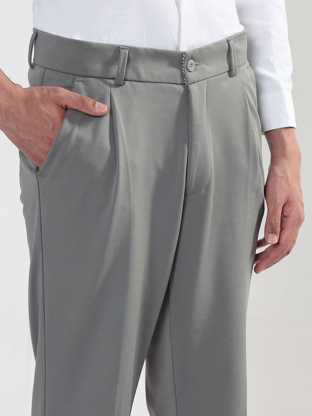 Men's Grey Relaxed Fit Formal Trouser