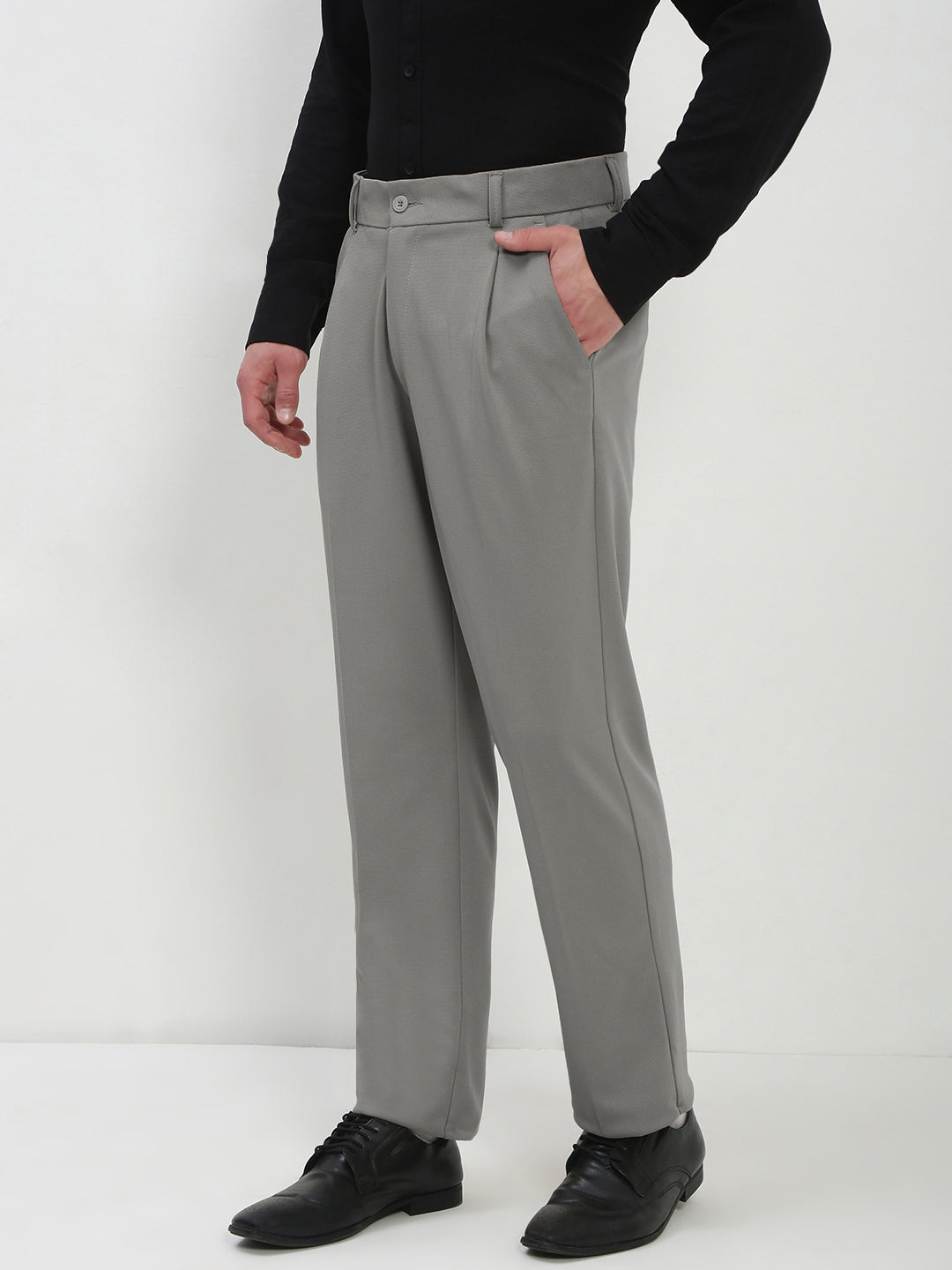 Men's Grey Regular Fit Formal Trouser