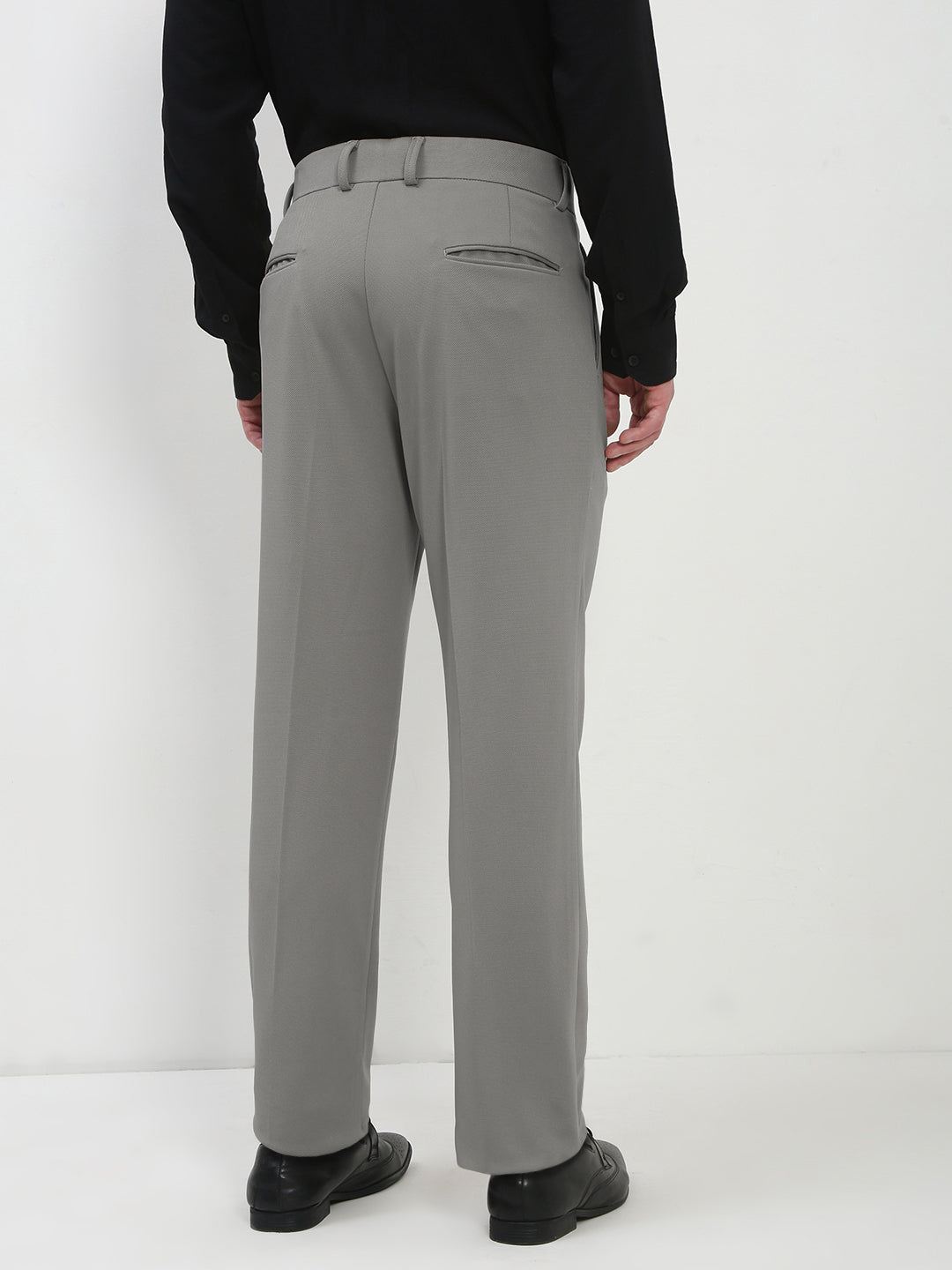 Men's Grey Regular Fit Formal Trouser