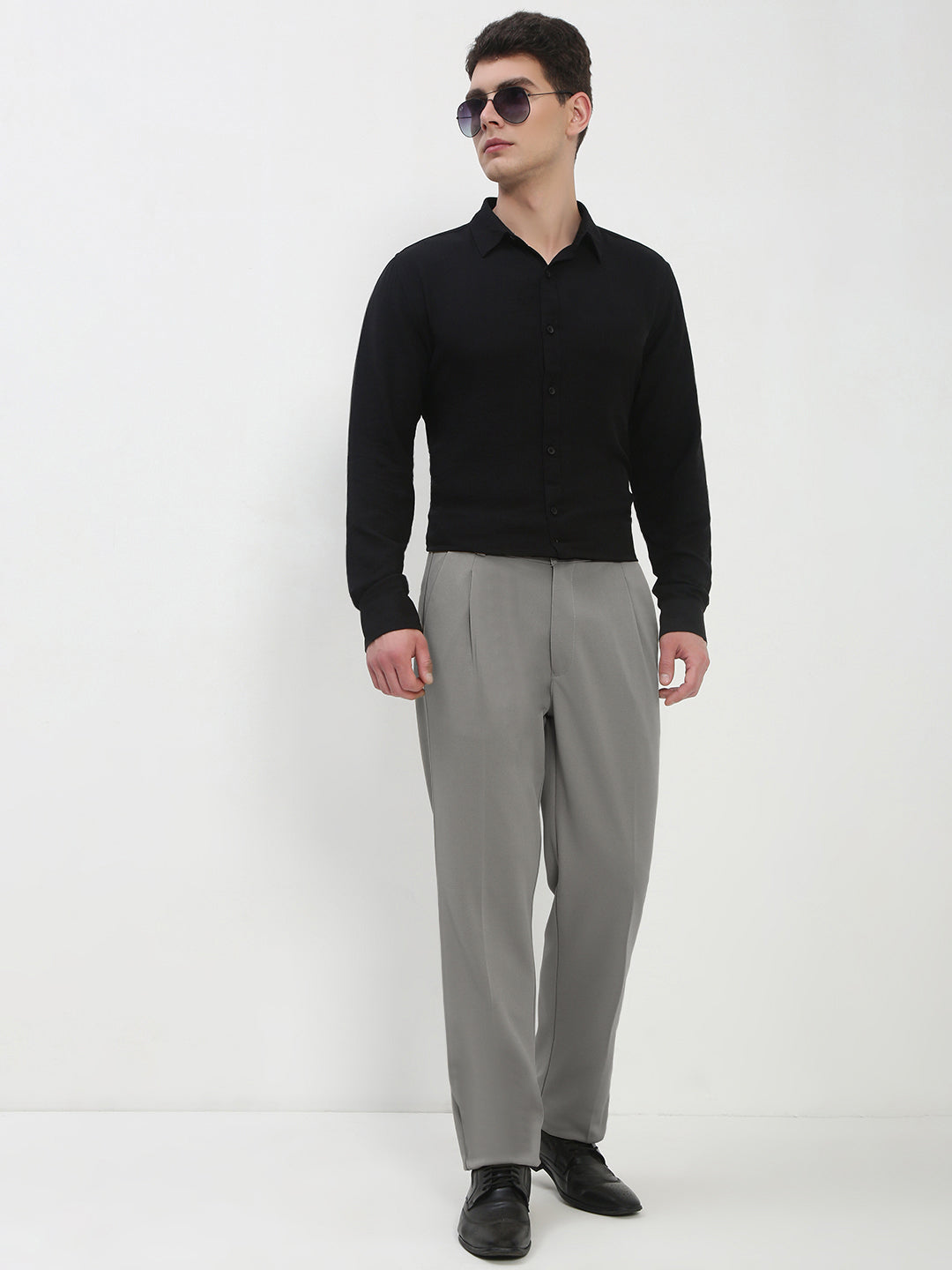 Men's Grey Regular Fit Formal Trouser