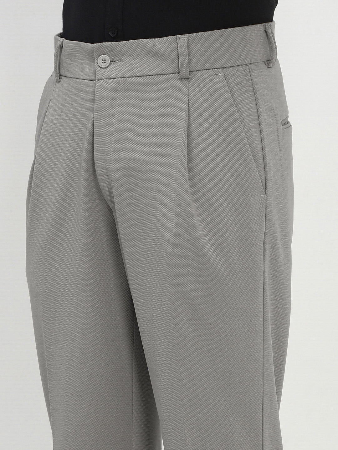 Men's Grey Regular Fit Formal Trouser