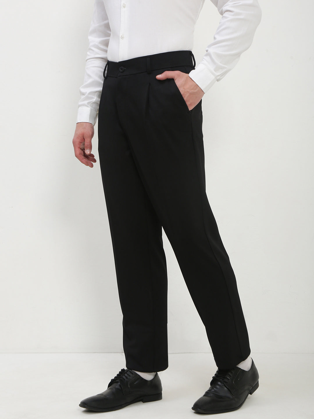 Men's Black Solid Formal Trousers