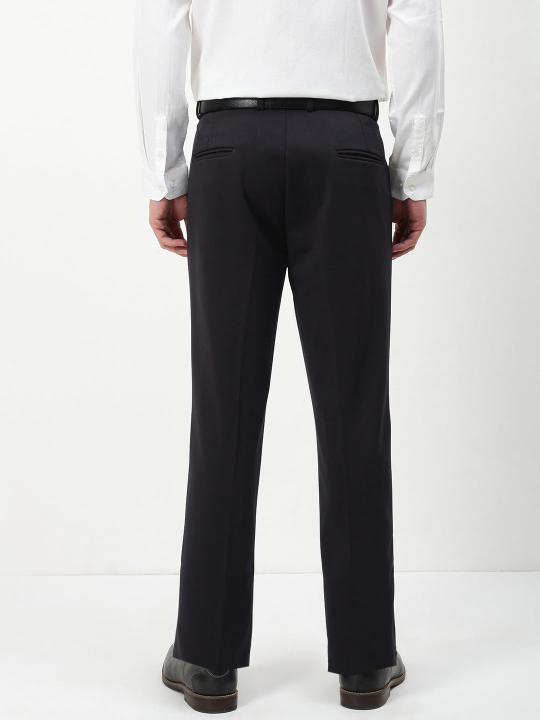 Men Navy Blue Solid Formal Trousers