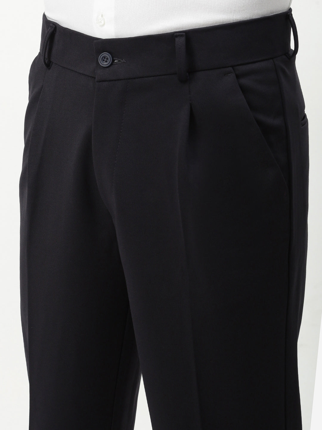 Men Navy Blue Solid Formal Trousers