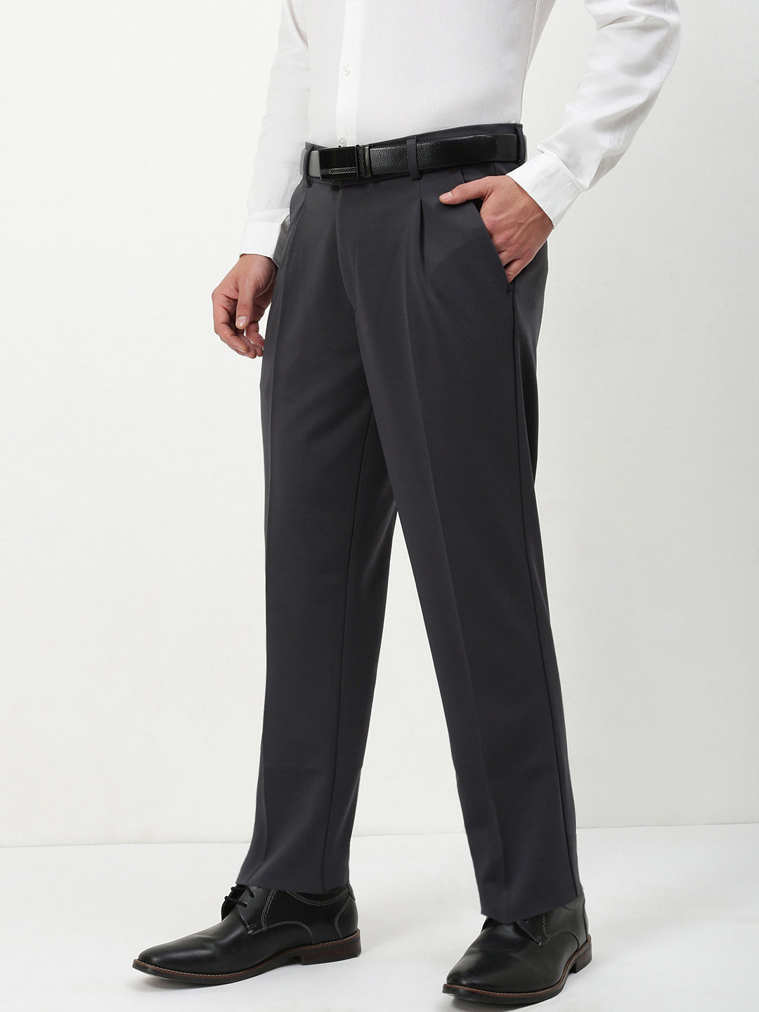 Men Charcoal Solid Formal Trousers