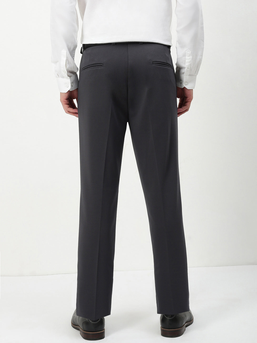 Men Charcoal Solid Formal Trousers