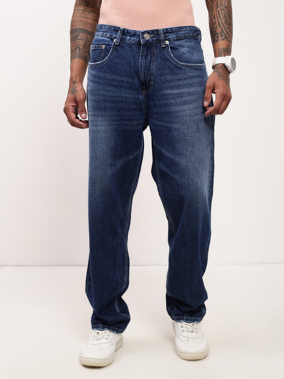 Men Blue Solid Straight Fit Jeans