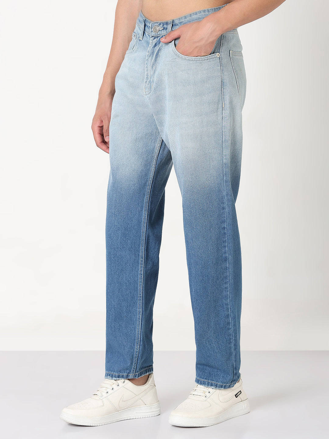 Men's Blue Washed Straight Fit Ombre Jeans