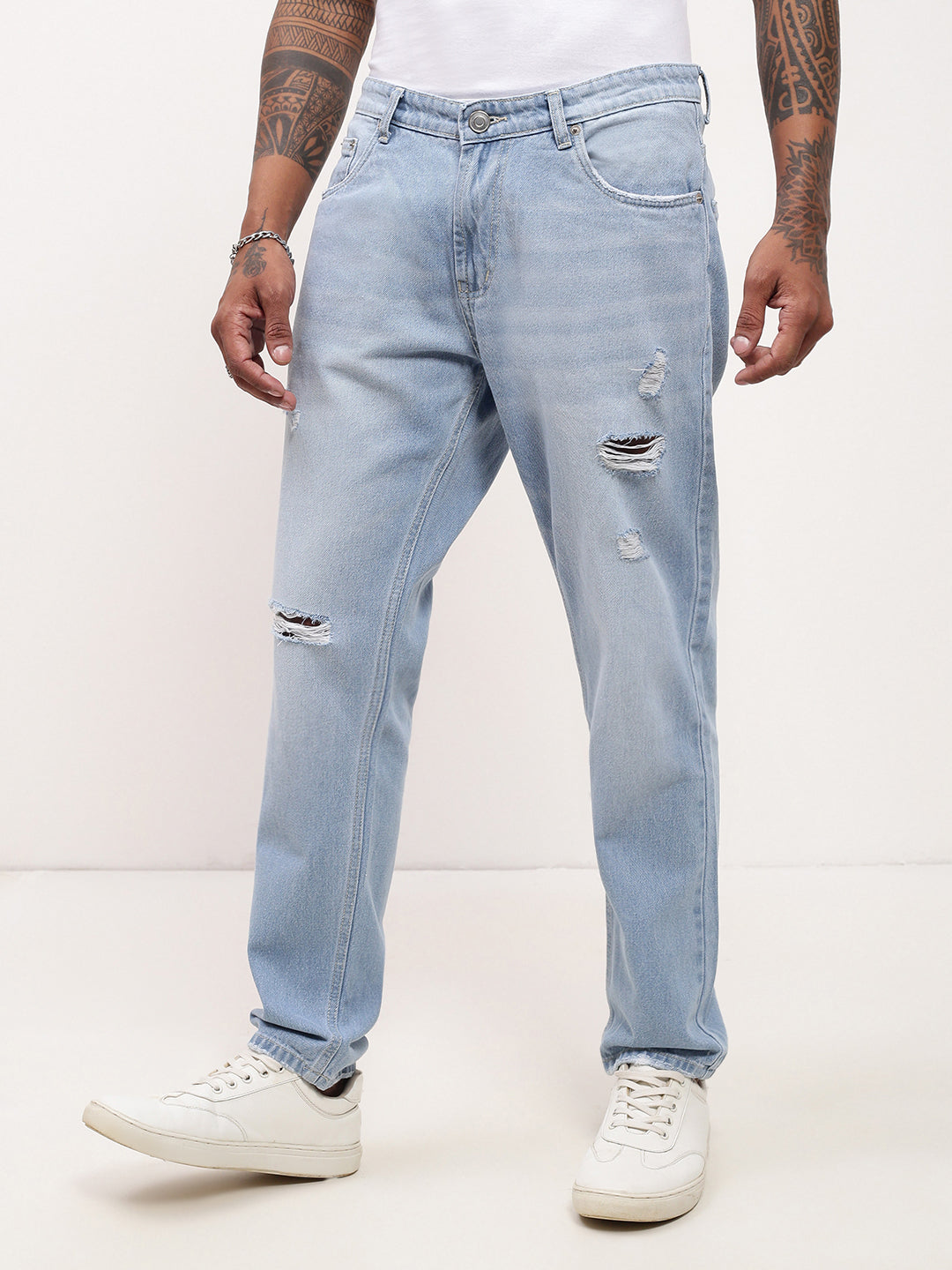 Men Blue Solid Straight Fit Jeans