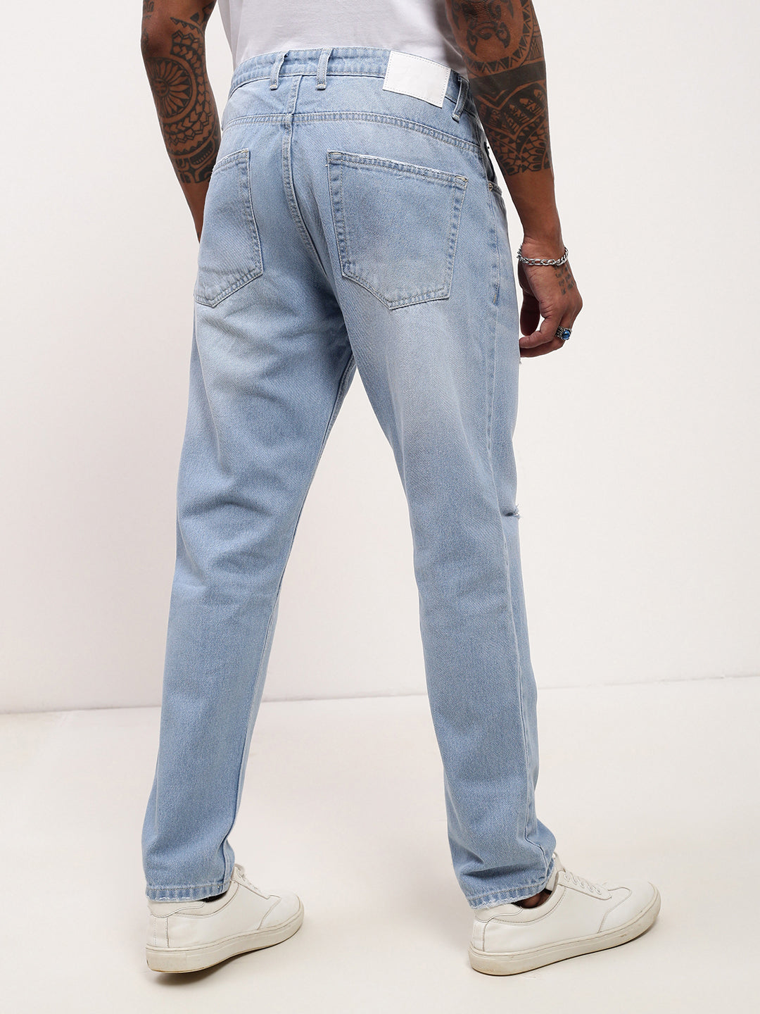 Men Blue Solid Straight Fit Jeans