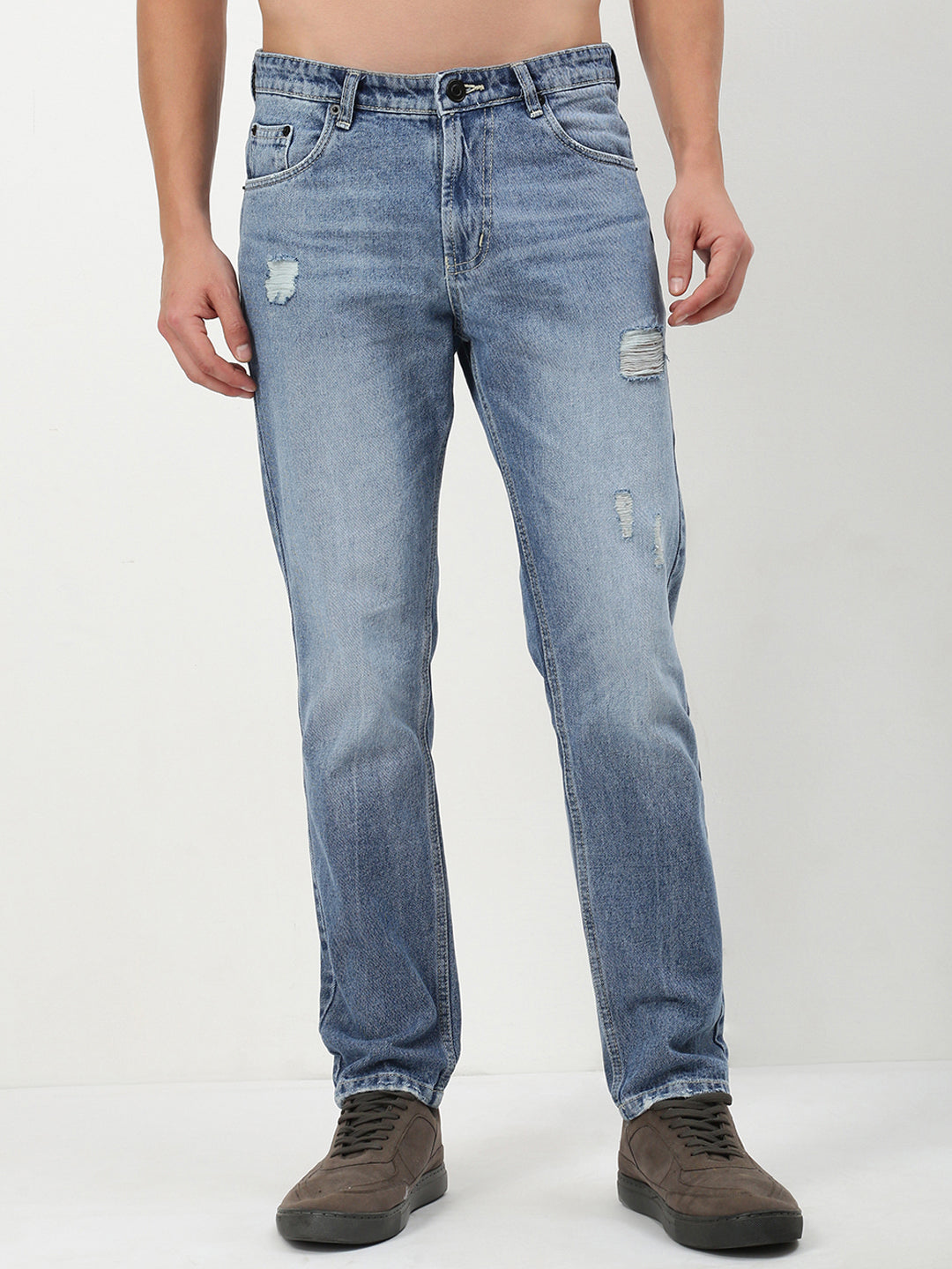 Men Blue Solid Straight Fit Jeans