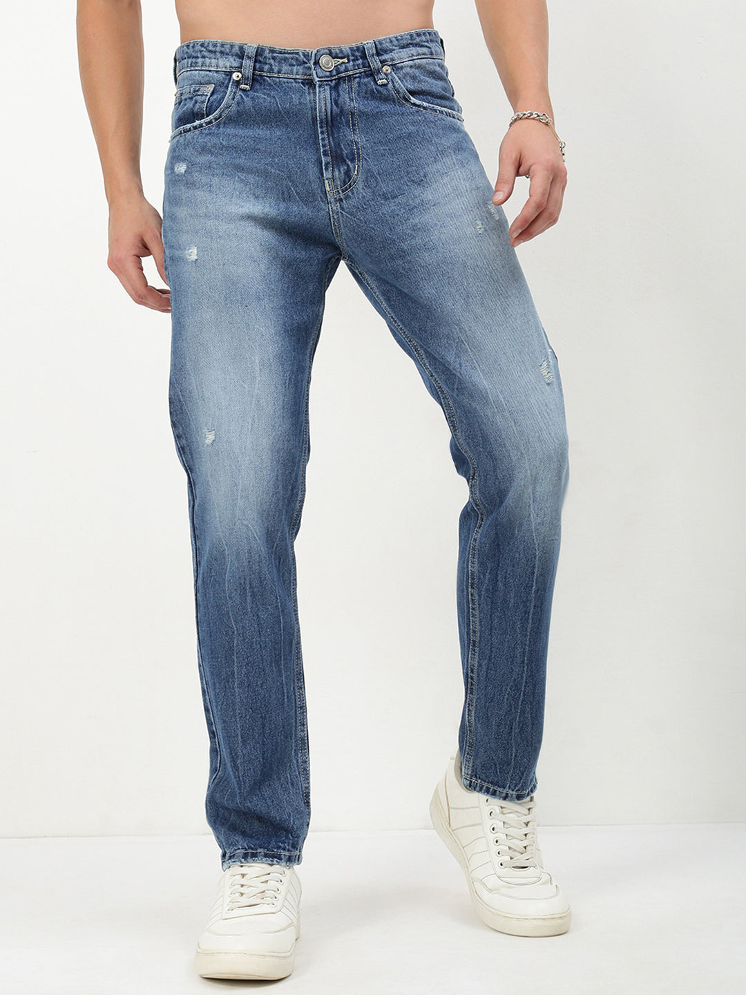 Men Blue Solid Straight Fit Jeans