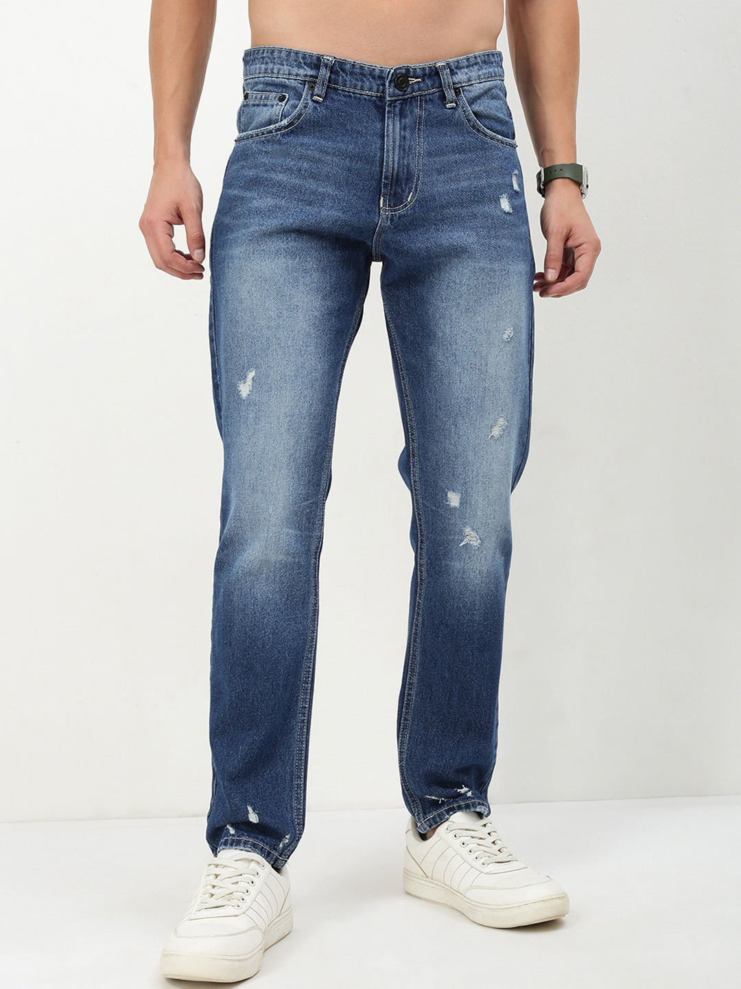 Men Blue Solid Straight Fit Jeans