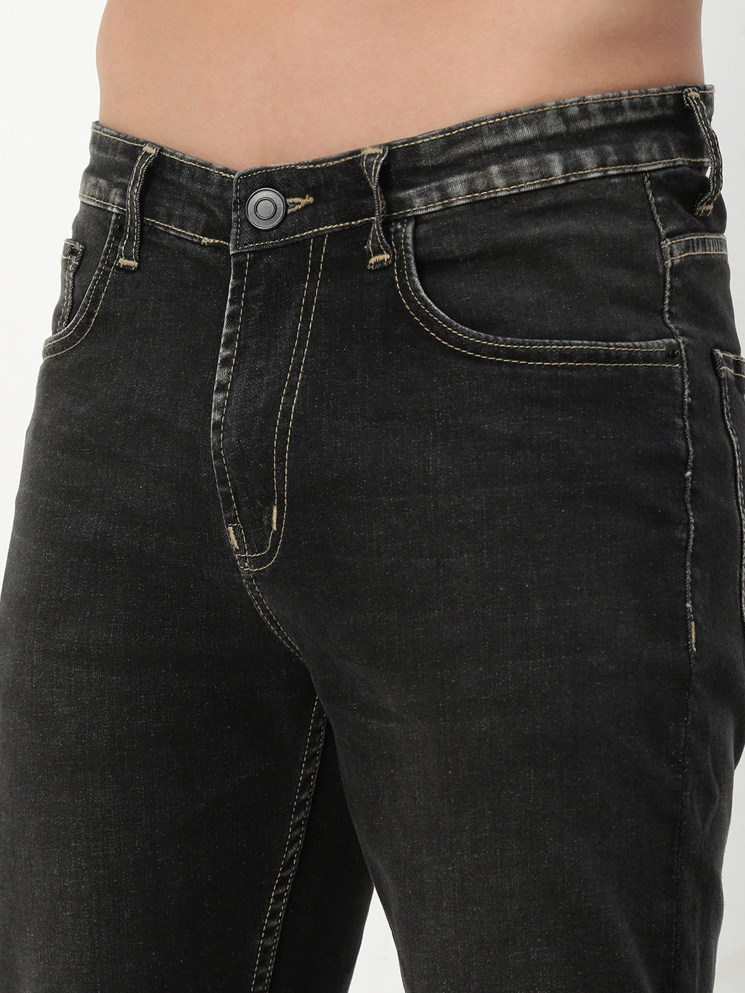 Men Grey Solid Straight Fit Jeans