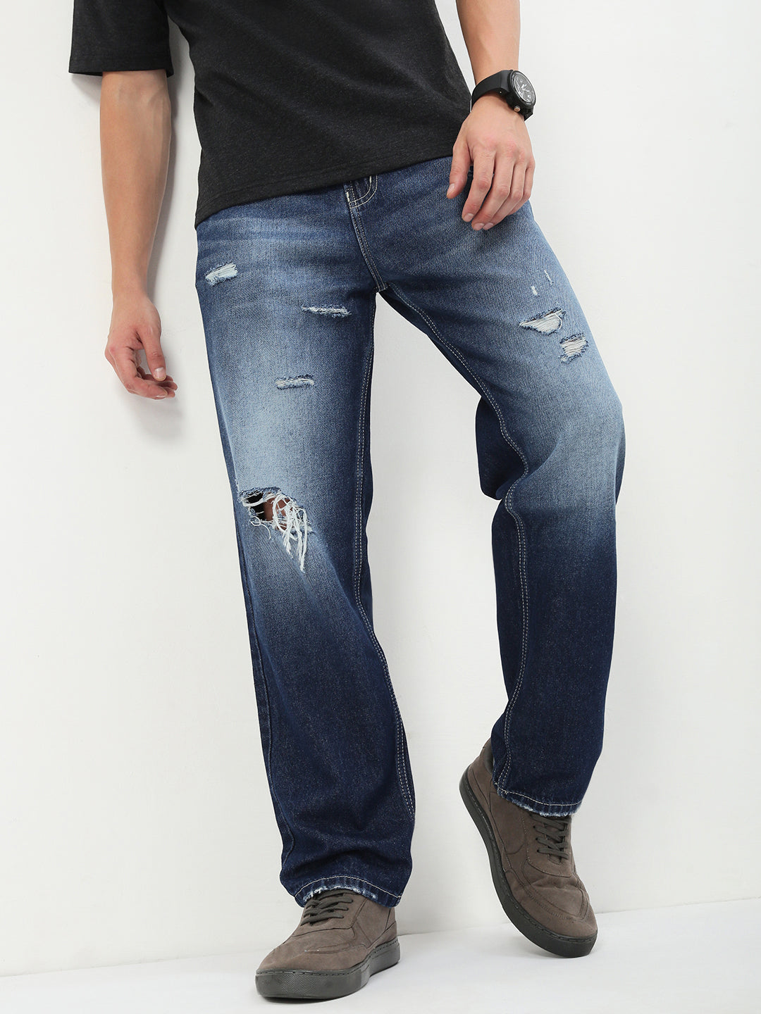 Men Blue Solid Straight Fit Jeans