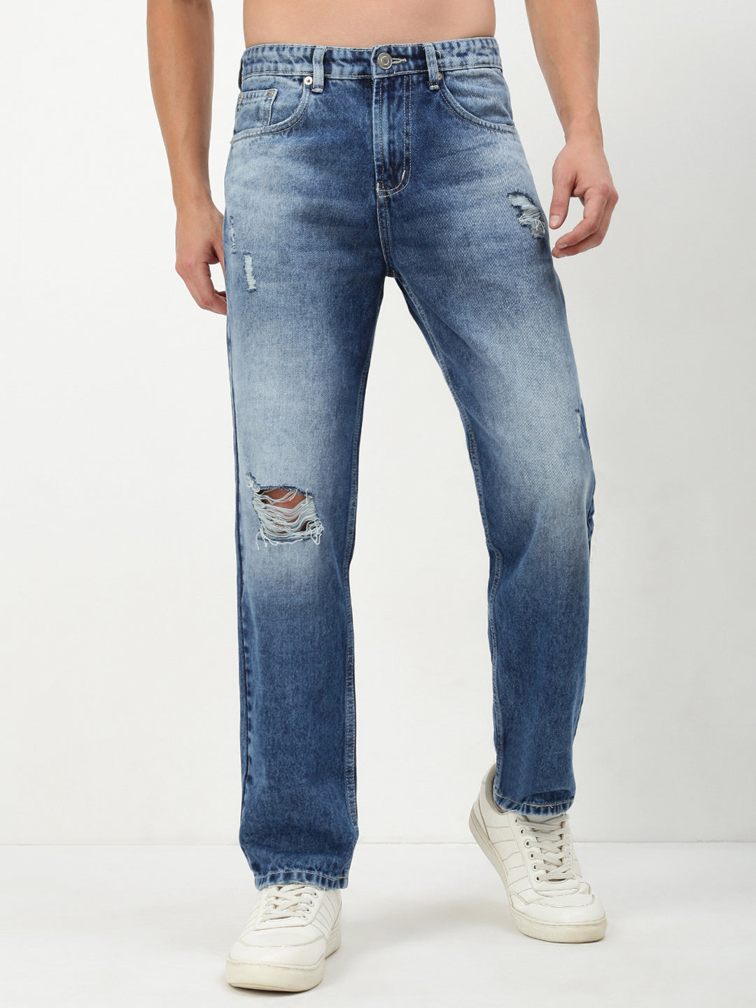 Men Blue Solid Straight Fit Jeans