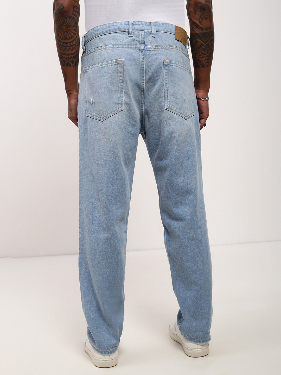 Men Blue Solid Wide Leg Jeans