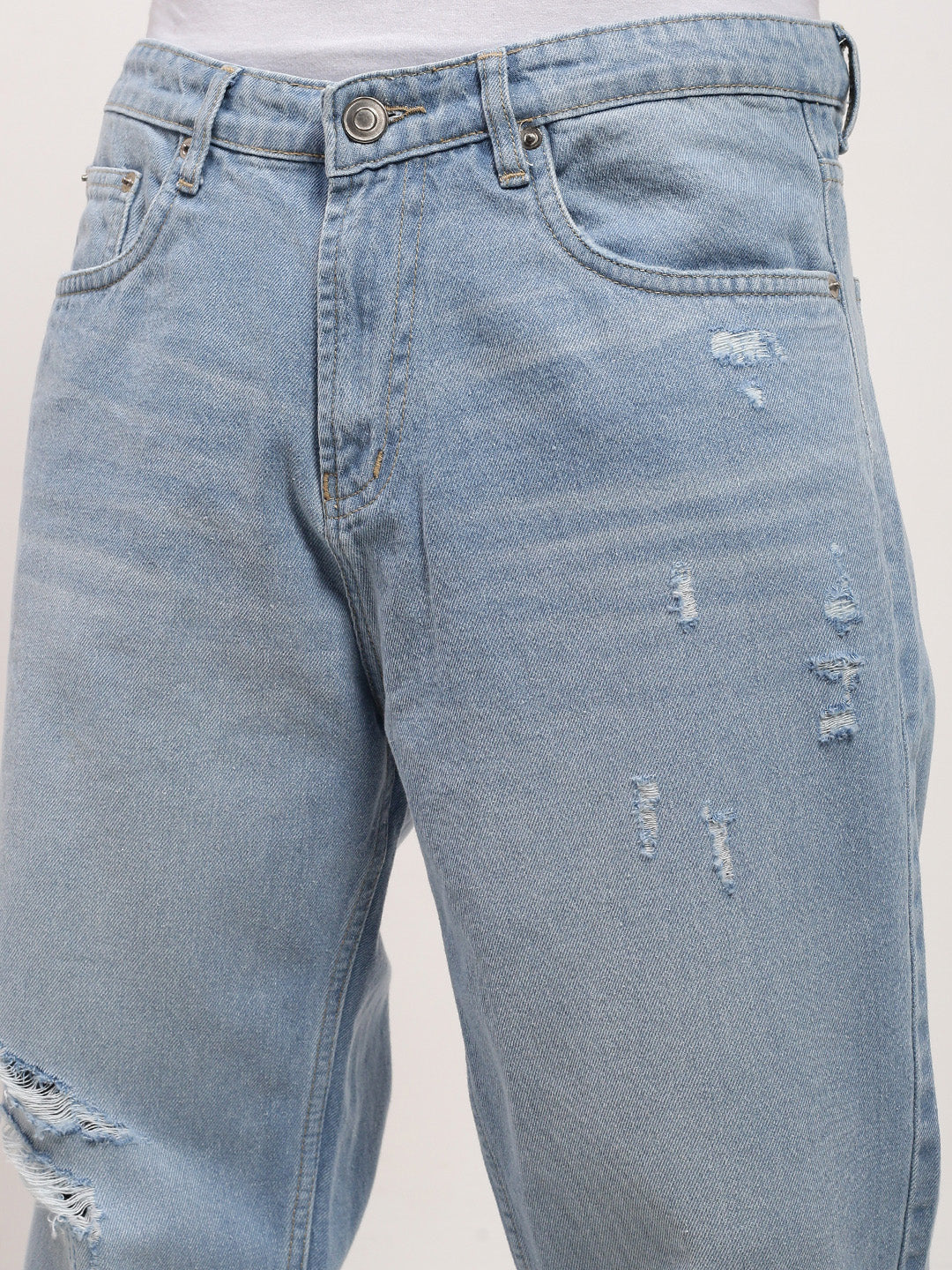 Men Blue Solid Wide Leg Jeans