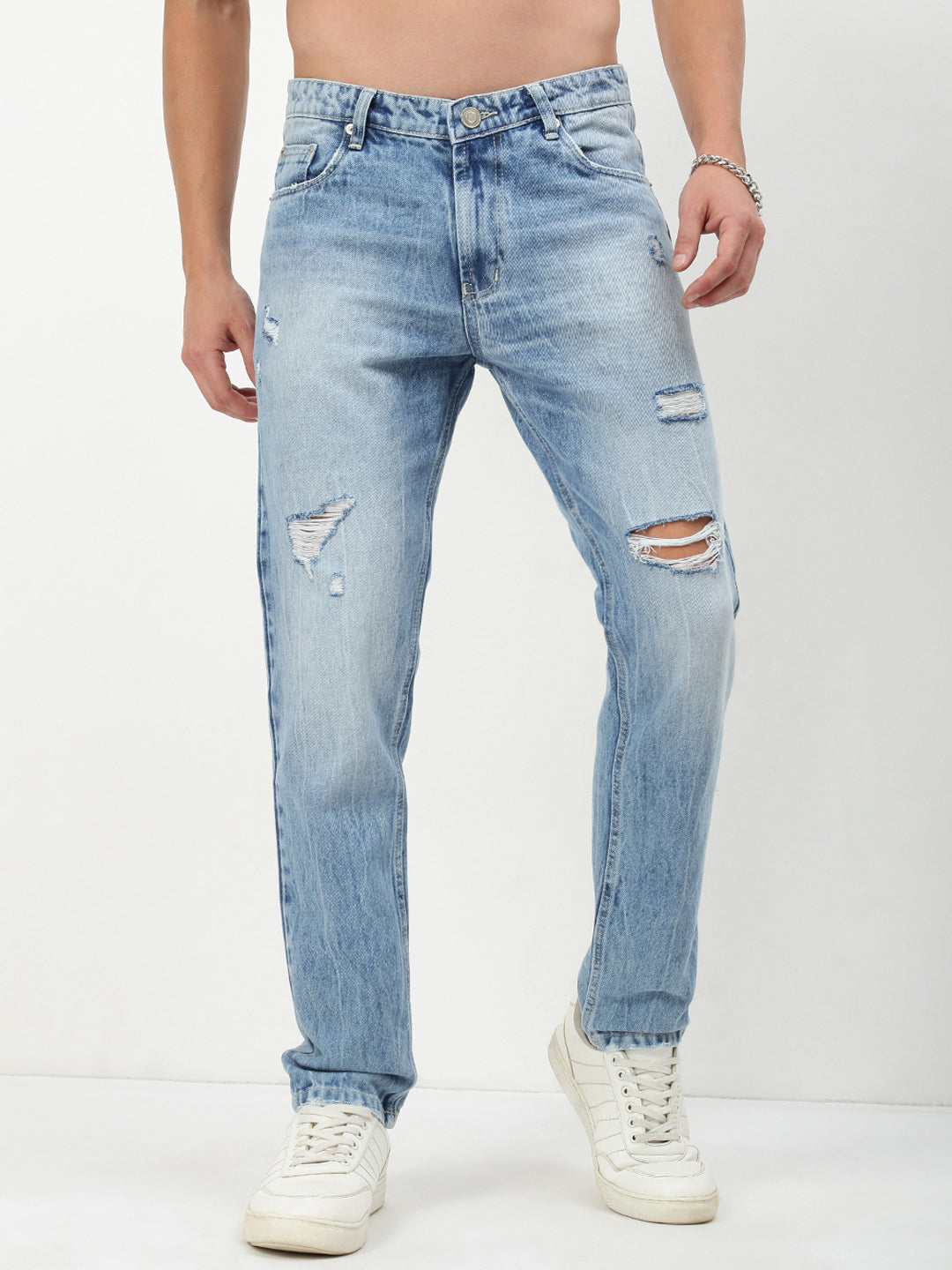 Men Blue Solid Straight Fit Jeans