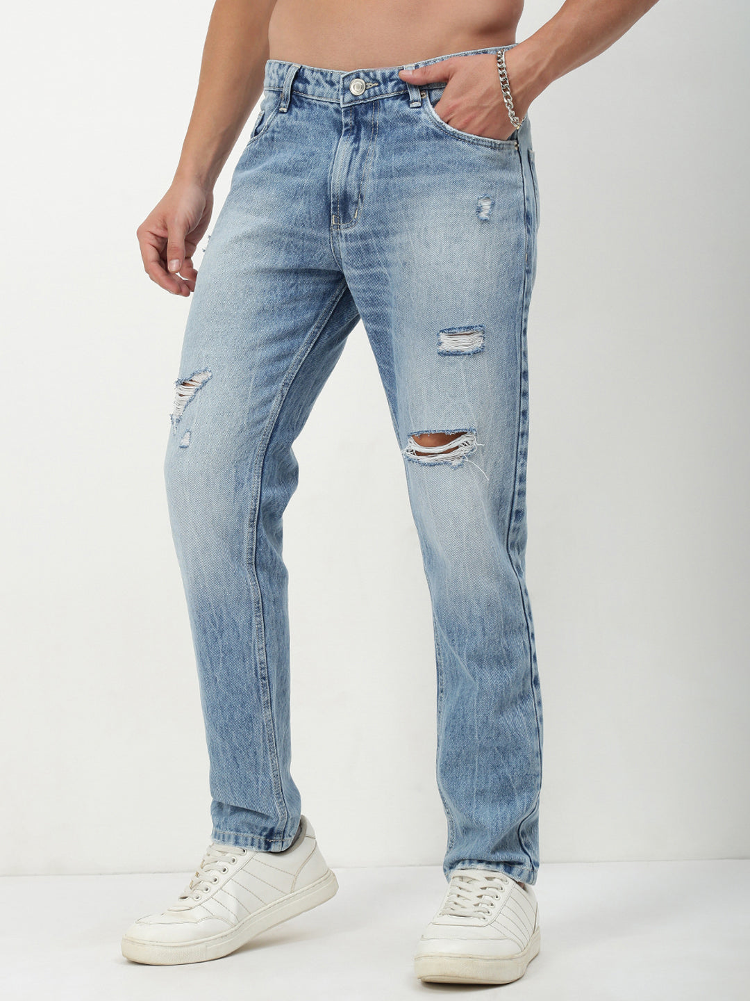 Men Blue Solid Straight Fit Jeans