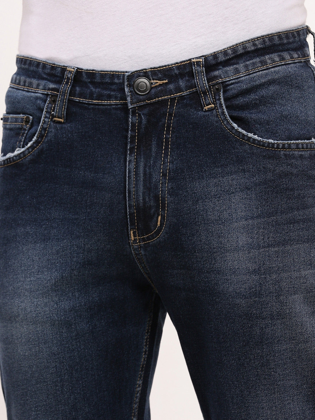 Men Blue Solid Straight Fit Jeans