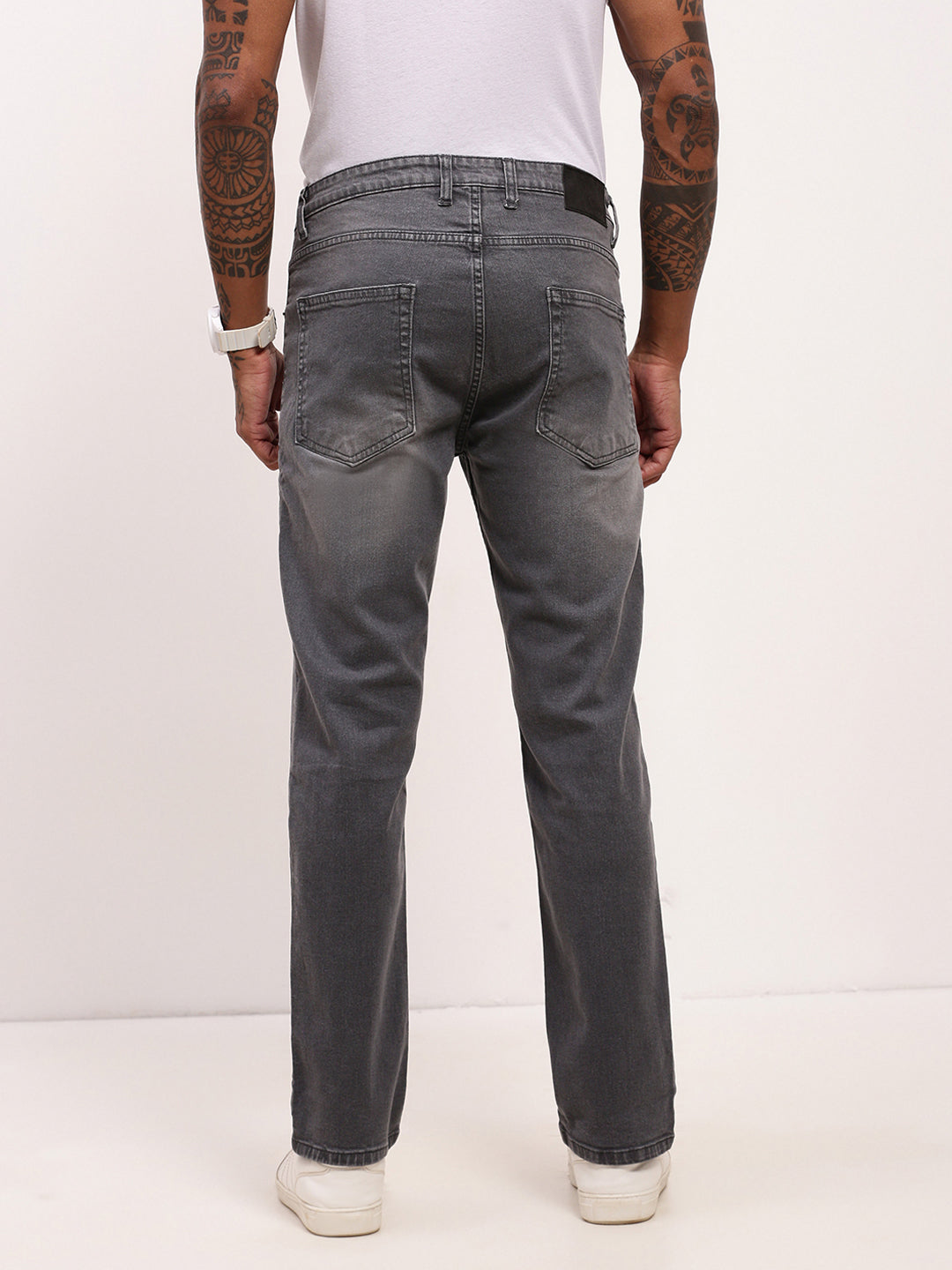 Men Grey Solid Straight Fit Jeans