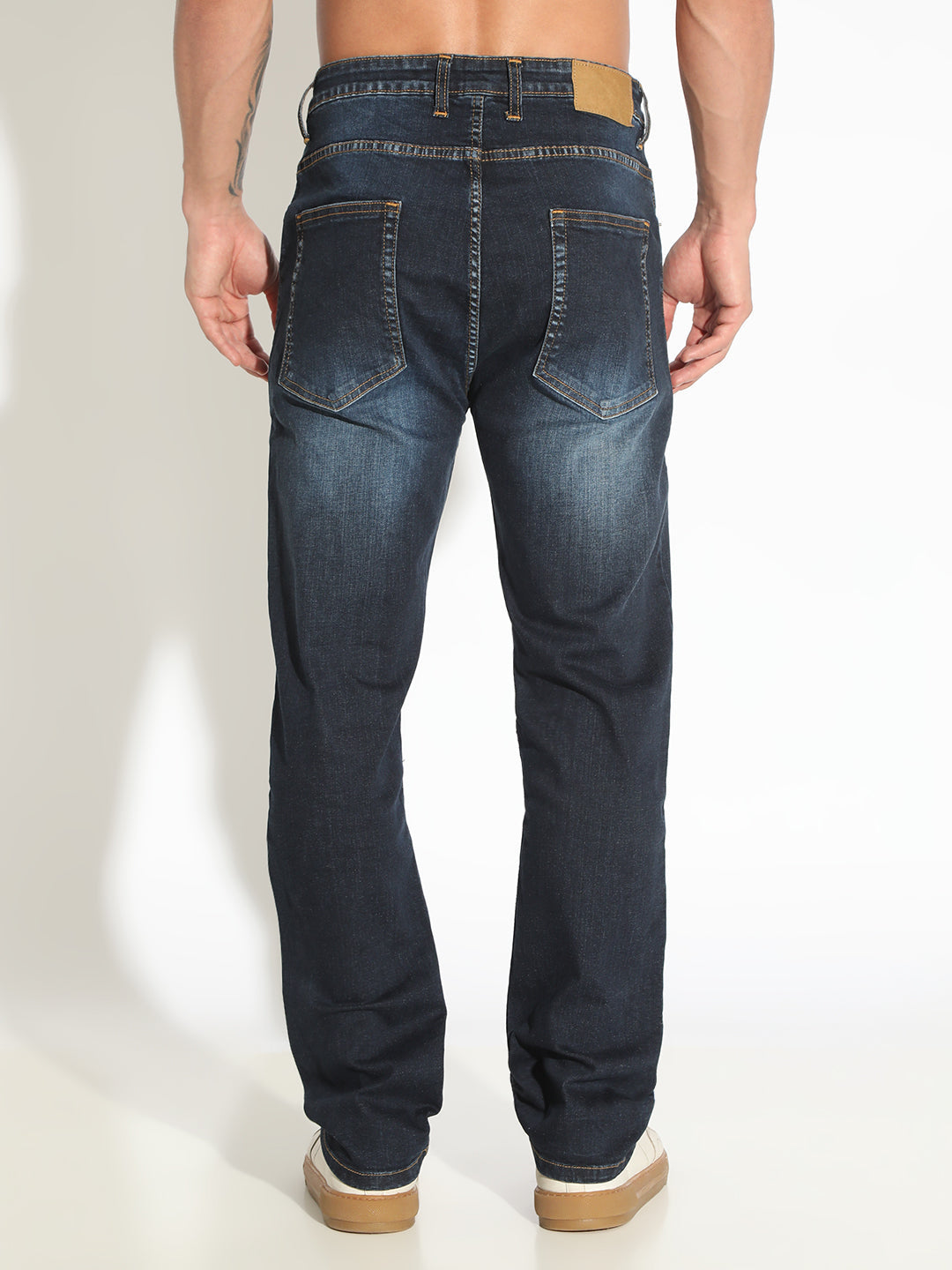 Men's Navy Blue Low-Rise Indigo Wash Jeans
