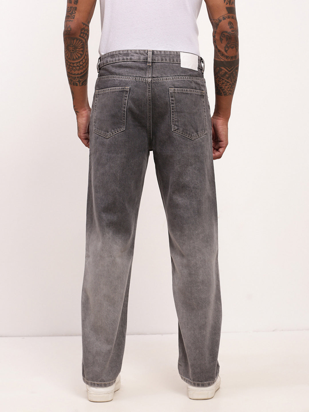 Men Grey Solid Straight Fit Jeans