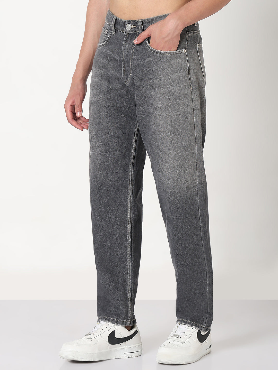 Men's Grey Washed Slim Fit Jeans