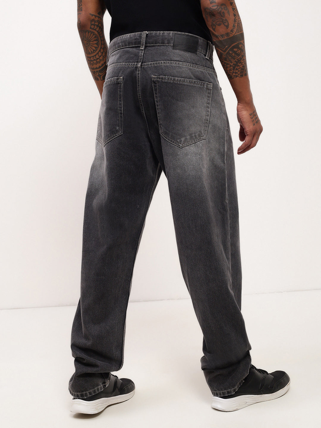 Men Grey Solid Baggy Jeans