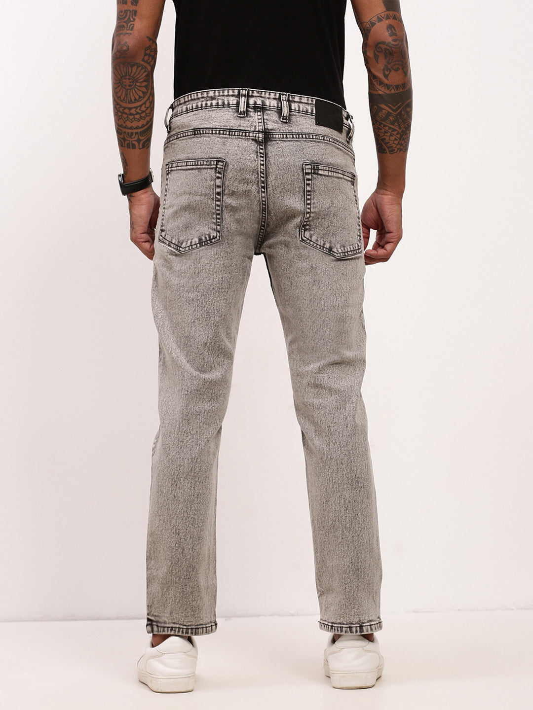 Men Grey Solid Straight Fit Jeans