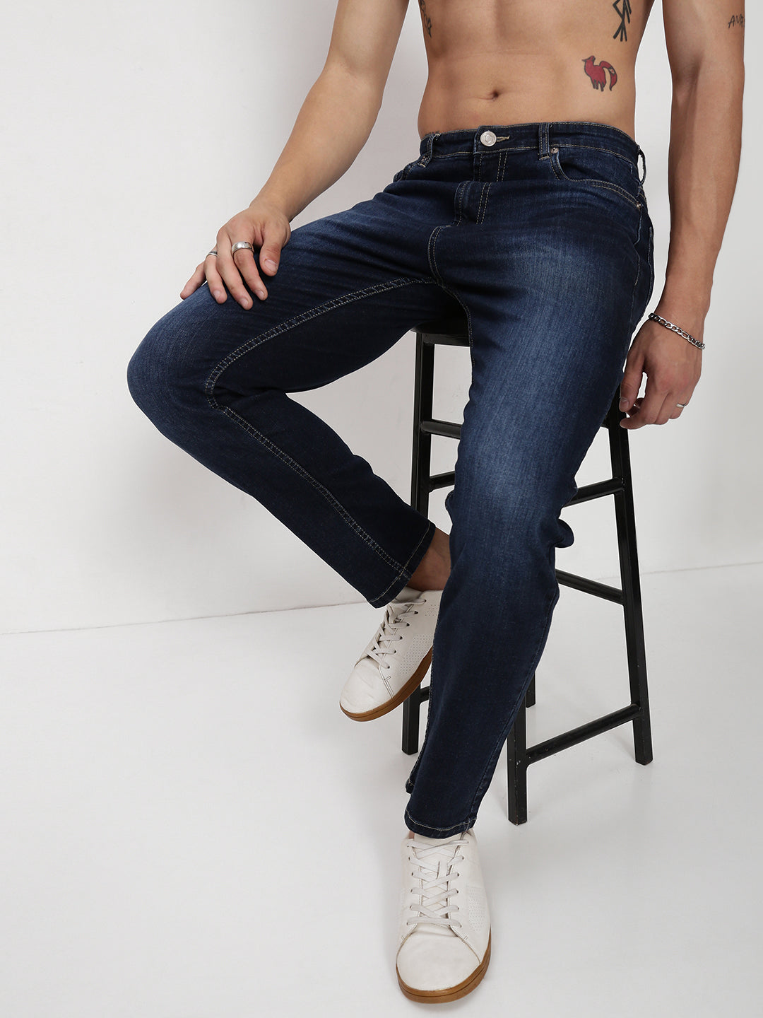 Men's Navy Blue Straight Fit Jeans