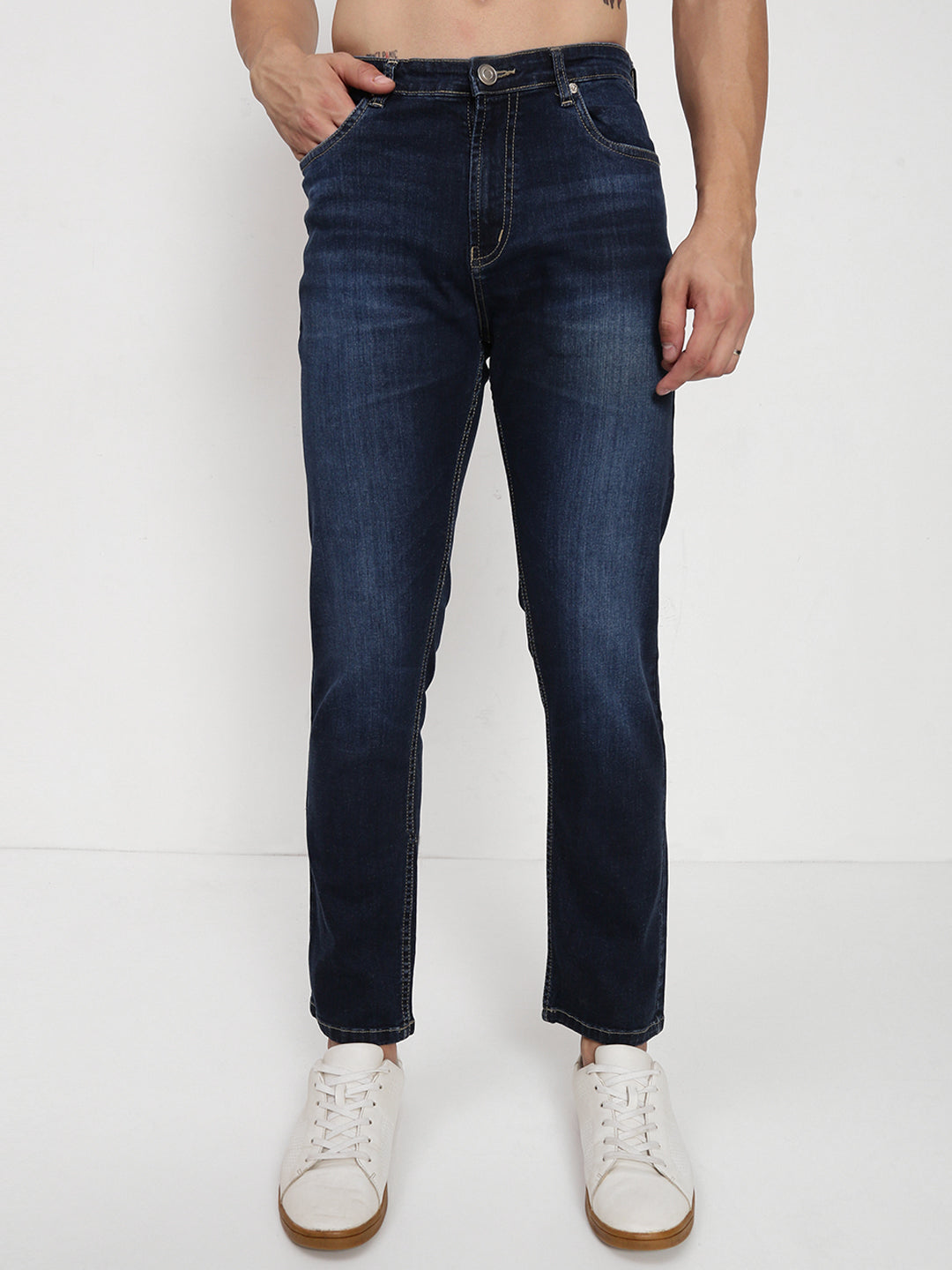 Men's Navy Blue Straight Fit Jeans
